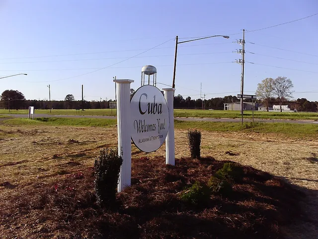 Welcome sign for Cuba, Alabama