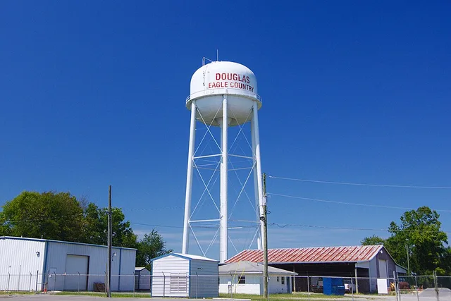 Water tower in Douglas, Alabama, United States. "Eagle Country" refers to the Douglas High School mascot.