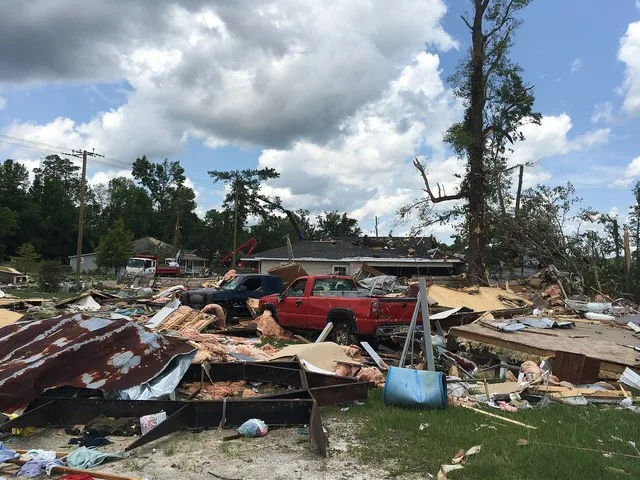 EF2-rated damage to a mobile home near East Brewton, Alabama, from a tornado produce by Tropical Storm Claudette on June 19, 2021