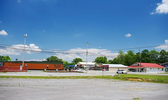 Buildings along Main Street (State Route 75) in Fyffe, Alabama, United States.