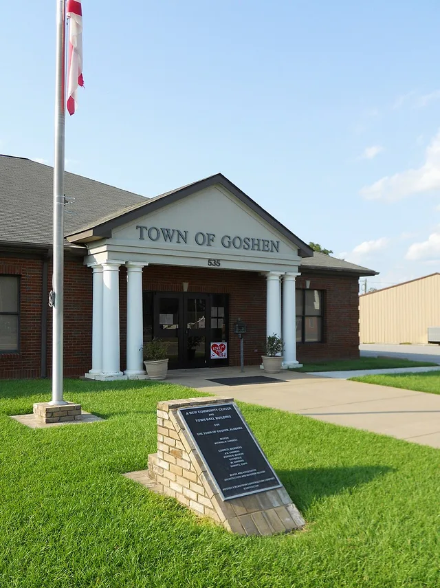 This is a photograph of the new town hall and community center in Goshen, Alabama.