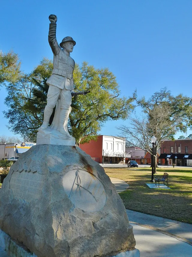 This is a photograph of a doughboy statue in Headland, Alabama
