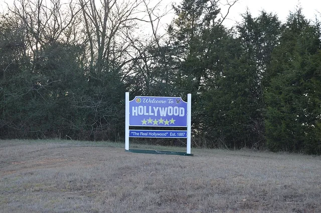 Welcome sign to Hollywood, Alabama taken in December 2023
