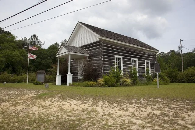 Andrews Chapel, McIntosh, Alabama. Listed on the National Register of Historic Places as the McIntosh Log Church.