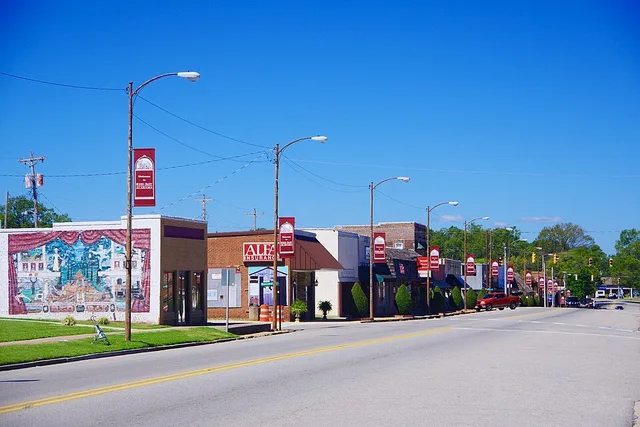 Businesses along Fourth Avenue in Red Bay, Alabama, United States.