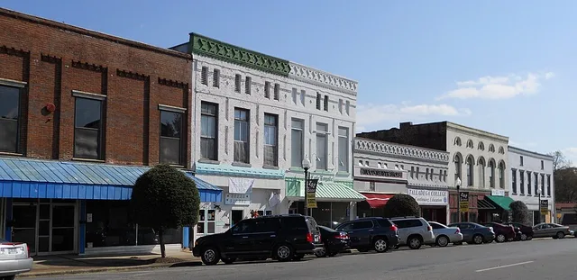 This is a photograph of the courthouse square in Talladega, Alabama.