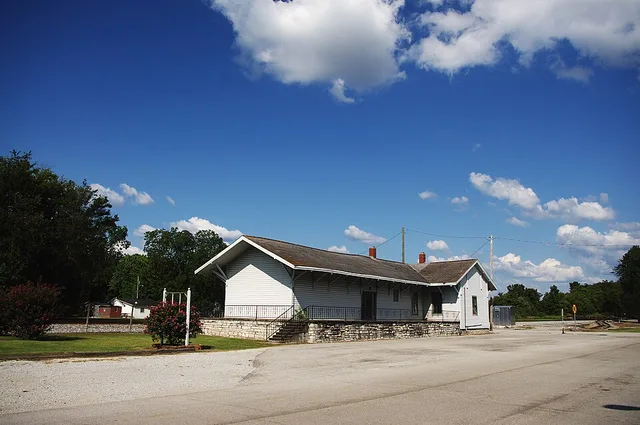 Former train station in Town Creek, Alabama, United States.
