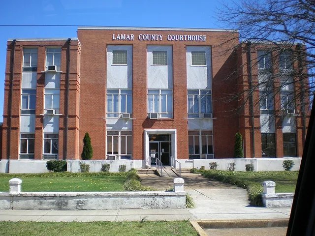 Picture taken from the front of the Lamar County, Alabama Courthouse Building, along State Highway 17, in Vernon, Alabama.