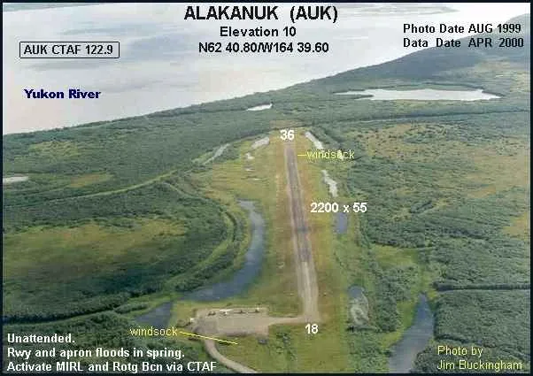 Annotated aerial photograph of Alakanuk Airport (FAA: AUK) in Alakanuk, Alaska, United States.