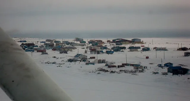 A photo of Eek, AK taken from a Cessna bush plane, March 2012
