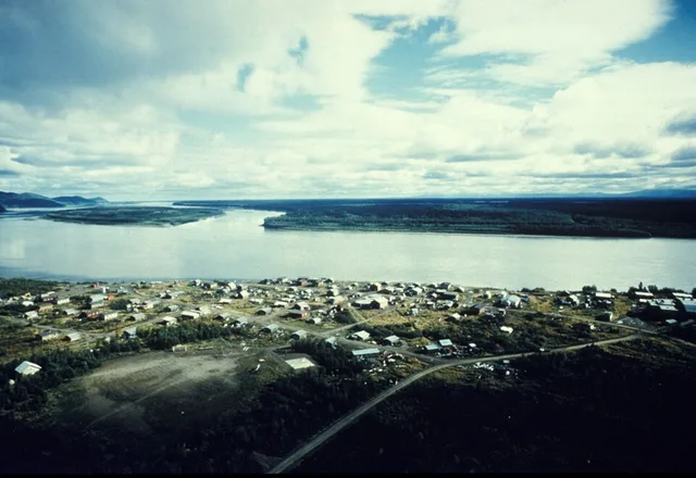 Aerial view of the village of Kaltag and the Yukon.