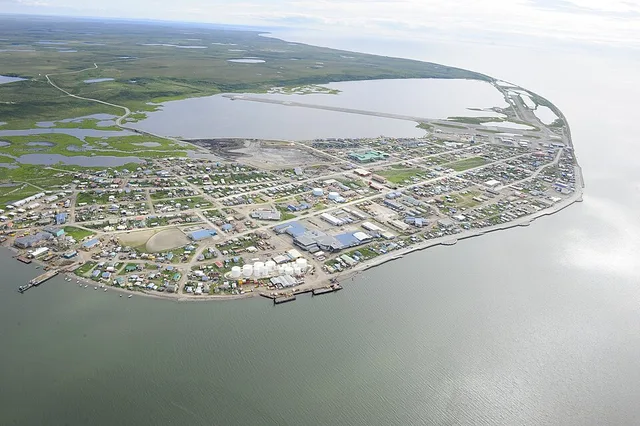 The city of Kotzebue is seen from an MH-60 Jayhawk helicopter forward deployed to Kotzebue from Air Station Kodiak, July 17, 2013. The Coast Guard and its federal, state, local an...
