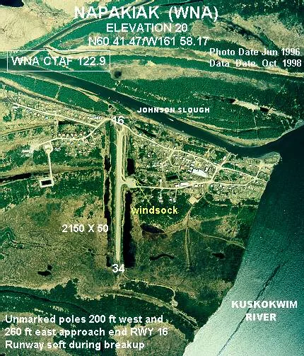 Annotated aerial photograph of Napakiak Airport (WNA) in Napakiak, Alaska, United States