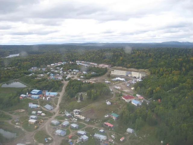 Russian mission in Alaska, aerial view