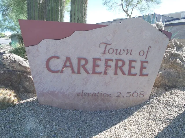 Welcome to the town of Carefree Marker . It is located in Cave Creek Rd. in the entrance of the town of Carefree, Arizona.