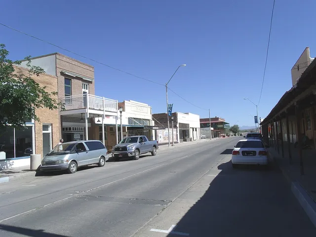 Main St. of the original town-site of Florence, Arizona. The town-site was listed in the National Register of Historic Places on October 26, 1982, reference # 82001623.