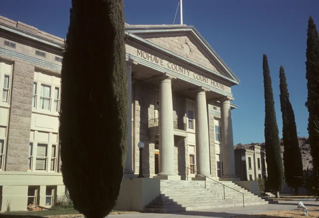 Mohave County Courthouse and Jail complex built in 1911 (jail, bldg. in backround) and 1915 (courthouse) — in Kingman , Mohave County , northwestern Arizona .