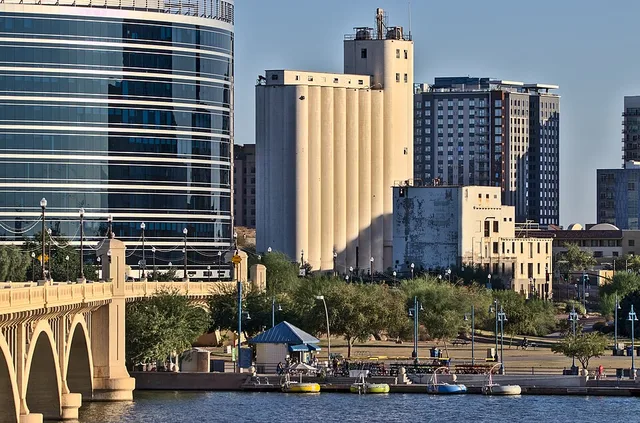 Hayden Flour Mill and Silos from north of Tempe Town Lake