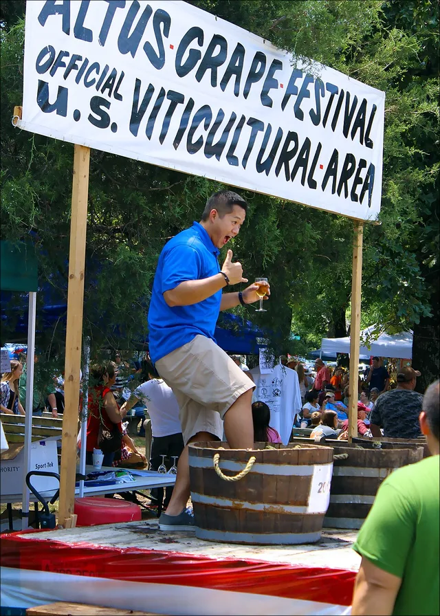 Attendees at the Altus Grape Festival get to try their hand at stomping grapes.