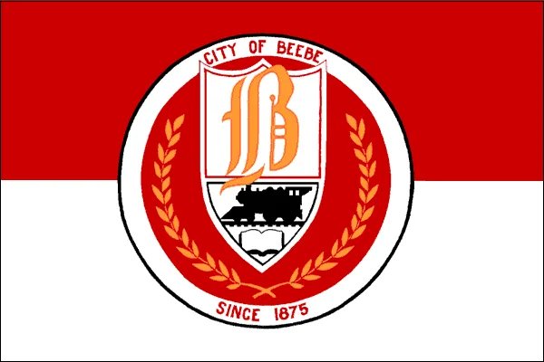 Flag of Beebe, Arkansas. Based on seeing the flag flying over war memorial in the city. (Dean Thomas).