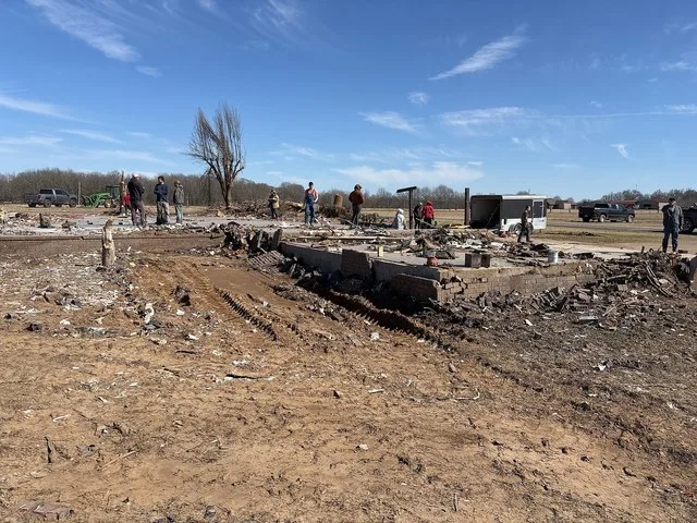 A large, well-anchored home destroyed and partially swept clean off of foundation near Diaz at high-end EF4 intensity.