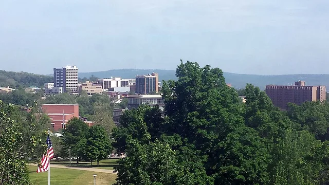 Downtown Fayetteville, AR skyline as viewed from Old Main at the University of Arkansas