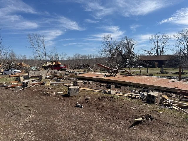 A manufactured home blown away in Fifty-Six, Arkansas by a tornado.