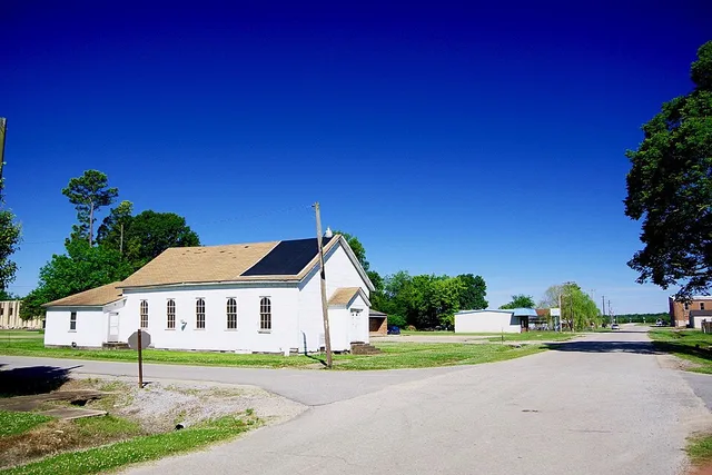 Maple Street in Knobel, Arkansas, United States, with the Knobel Community Center on the left.