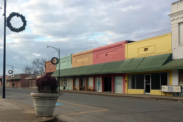 Lake Village Commercial Historic District, facing west from Cokley St