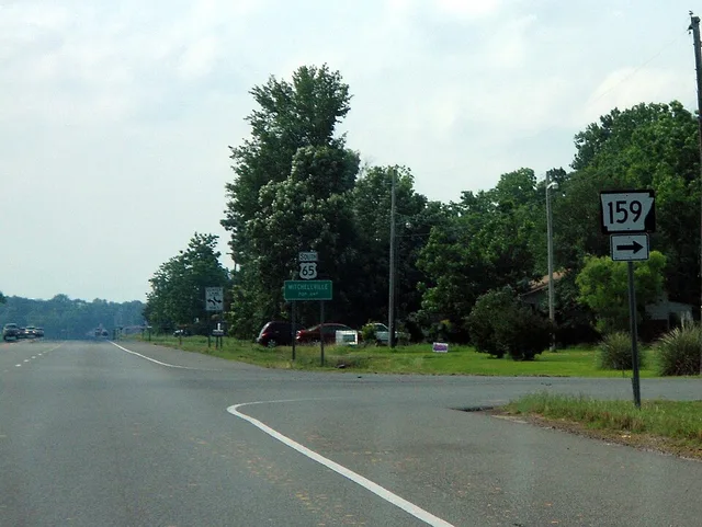 Southern terminus of Highway 159 at US 65 in Mitchellville, Arkansas