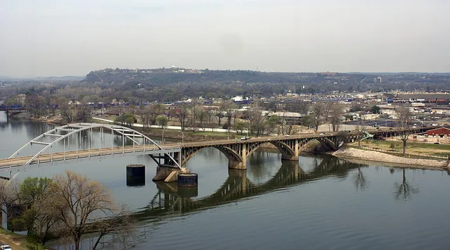 Arkansas River, Looking Across To North Little Rock; Taken from the 18th floor of the Peabody Hotel in Little Rock, through a window, of course.