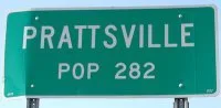 Prattsville, Arkansas population sign.