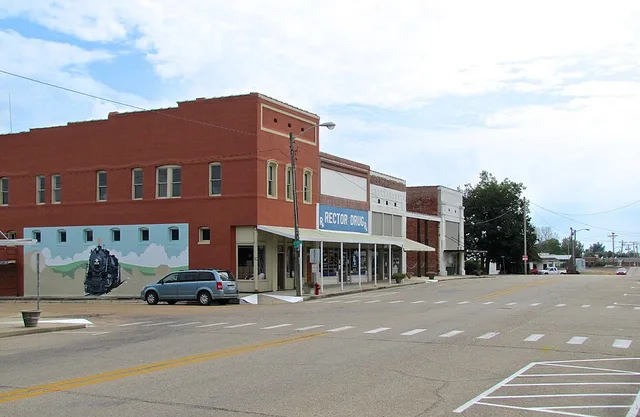 Buildings along Main Street (Arkansas Highway 90) in Rector, Arkansas, United States.