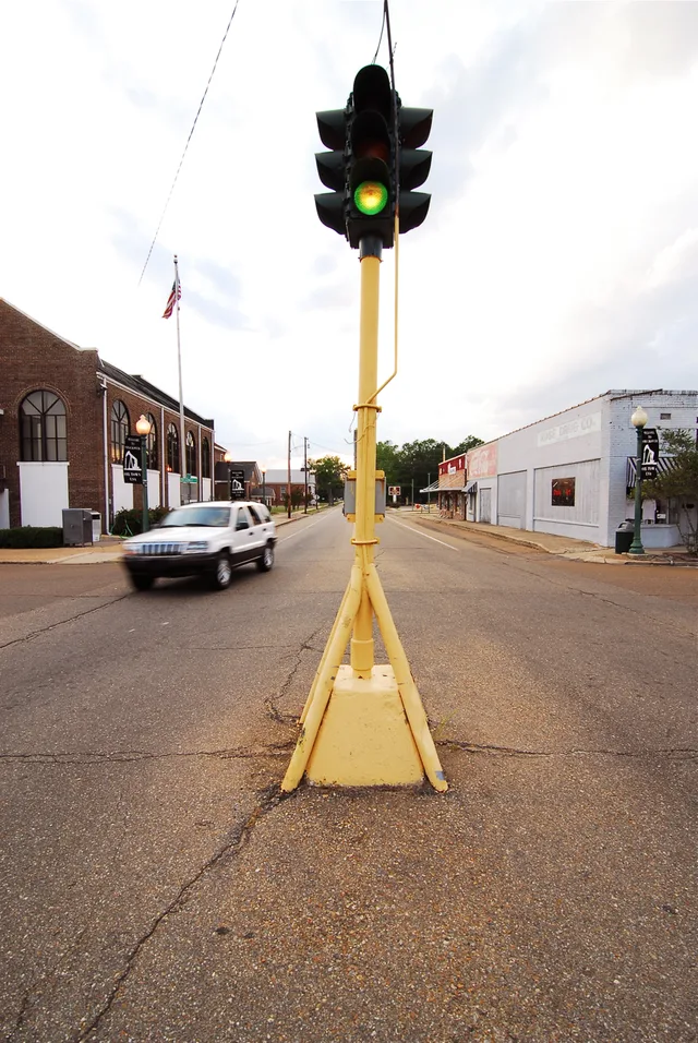 Historic traffic signal light in downtown