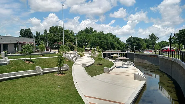 Spring Creek runs through Turnbow Park in downtown Springdale, Arkansas