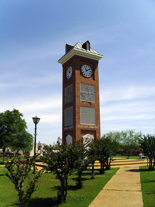 Clock tower in downtown Star City, AR