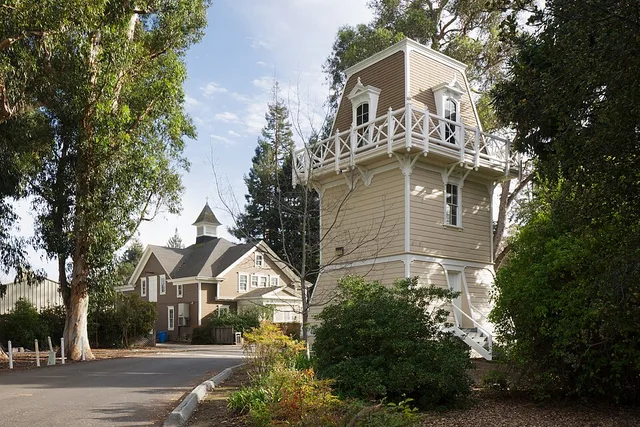 The historic Carriage House and Water Tower in Holbrook-Palmer Park, Atherton, California .