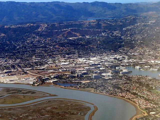 Aerial view of Belmont from the east in September 2019