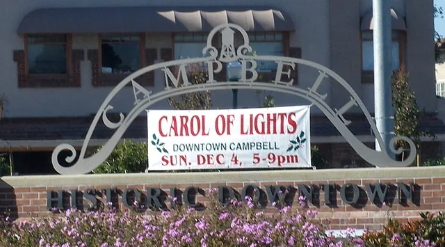 The sign welcoming visitors to the historic downtown area of the city of Campbell .