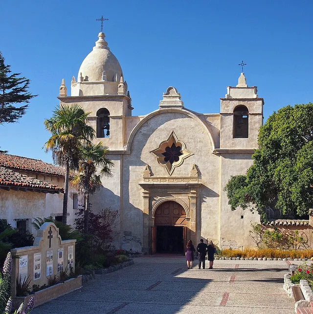 Church, Mission San Carlos Borromeo de Carmelo, Carmel-by-the-Sea, California, USA. Viewed from the northeast. This is an image of a place or building that is listed on the Nation...