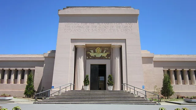 The Holy Cross Mausoleum at Holy Cross Cemetery in Colma, California.