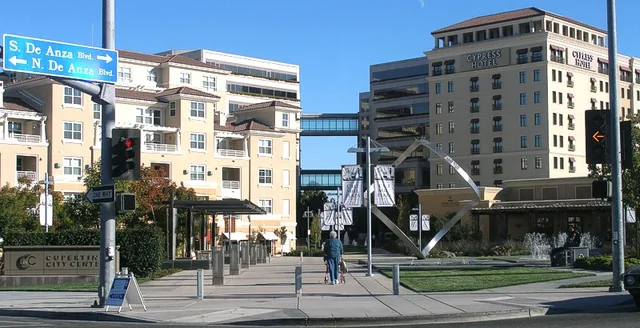 Cali Mill Plaza, Cupertino City Center, at the intersection of De Anza and Stevens Creek Boulevards in Cupertino .