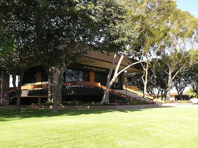 Cypress, California City Council Chamber, originally designed by William L. Pereira and Associates, located next to City Hall.
