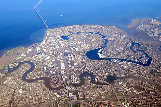 Aerial view of Foster City in February 2018