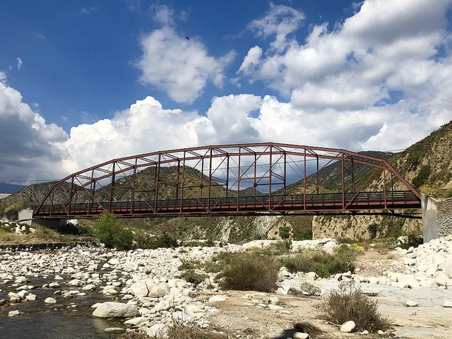 Santa Ana River Bridge overlooking the river in East Highlands, California.
