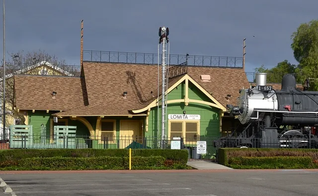 Lomita Railroad Museum and locomotive I-457 in May 2018