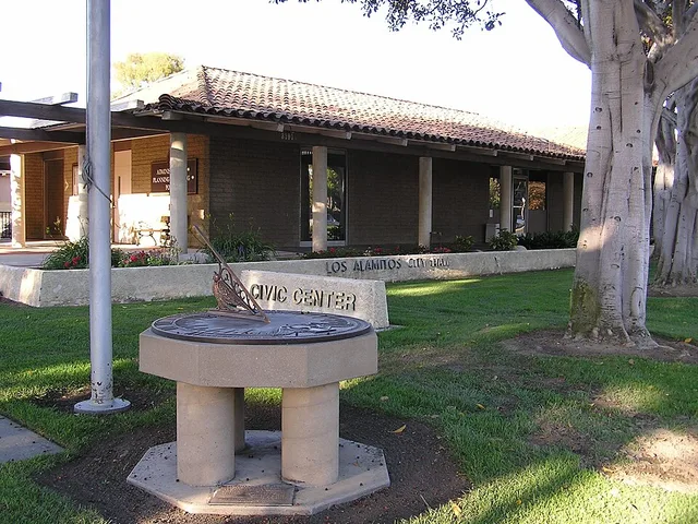 sun dial in front of Los Alamitos, California City Hall.