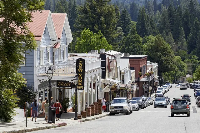 Broad Street in Nevada City, California, on May 31, 2020. The historic buildings along Broad Street in the former mining town of Nevada City are part of the“Nevada City Downtown H...