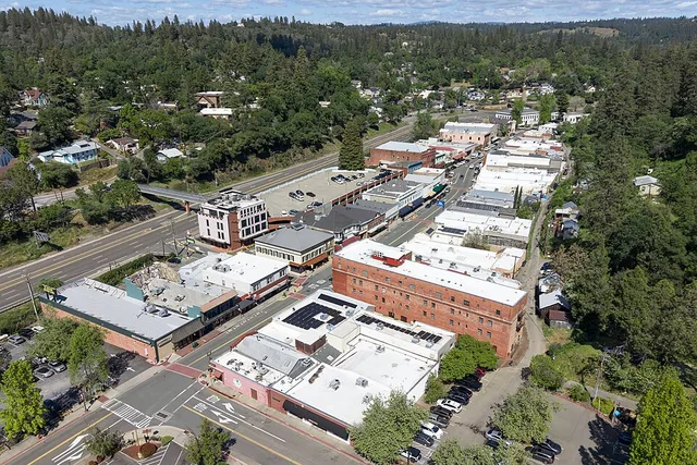 Aerial view of downtown Placerville, California (pop. 10,747).