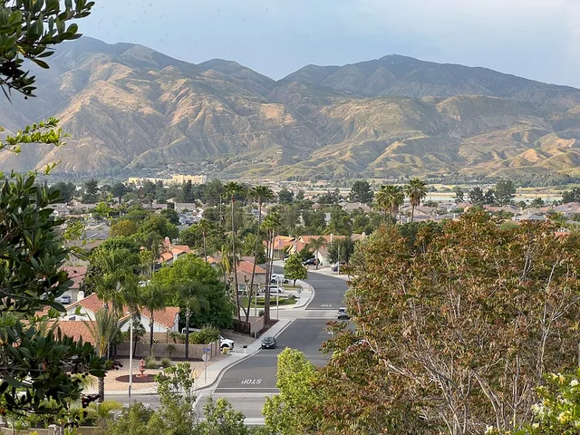 San Jacinto, California neighborhood. San Jacinto Mountains form the backdrop.